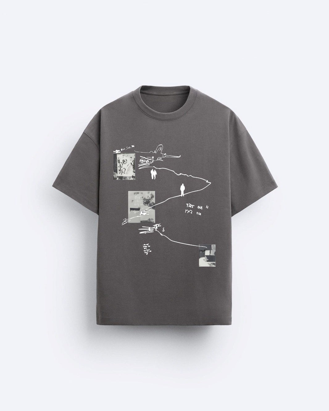 Art Work Baskılı Oversize Füme Erkek T-shirt