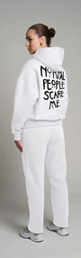 Kapüşonlu İçi Polar Normal People Scare Me Baskılı Beyaz Unisex Hoodie Sweatshirt