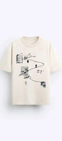 Art Work Baskılı Oversize Bej Erkek T-shirt