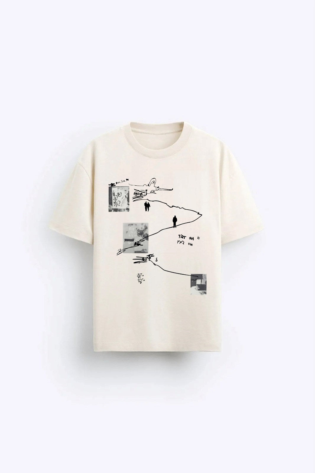 Art Work Baskılı Oversize Bej Erkek T-shirt