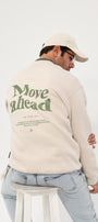 Bisiklet Yaka İçi Polar Move Ahead Yazı Baskılı Bej Oversize Sweatshirt