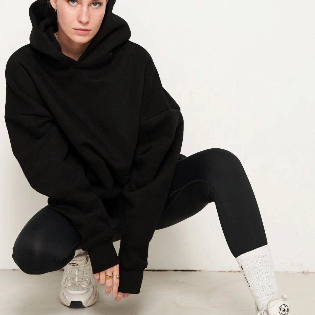 Kapüşonlu İçi Polar Siyah Unisex Oversize Hoodie Sweatshirt