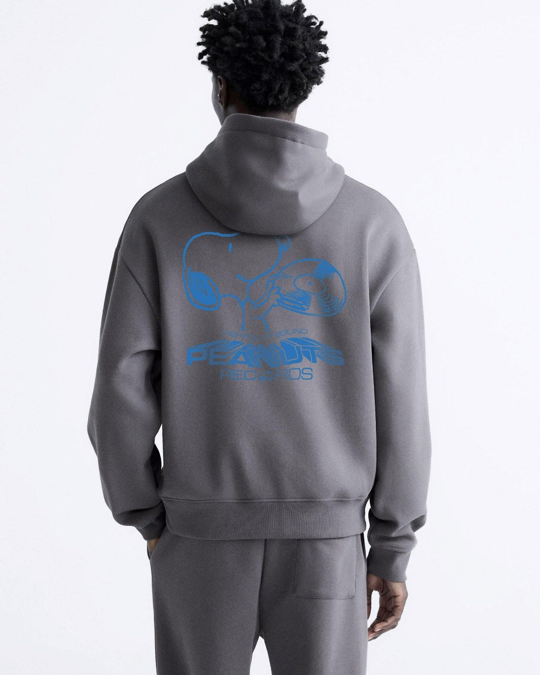 Kapüşonlu İçi Polar Peanuts Yazılı Snoopy Desen Baskılı Füme Oversize Hoodie Sweatshirt