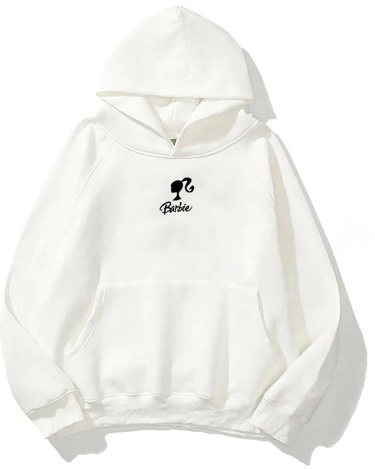 Kapüşonlu İçi Polar Think Of Barbie Baskılı Beyaz Unisex Hoodie Sweatshirt