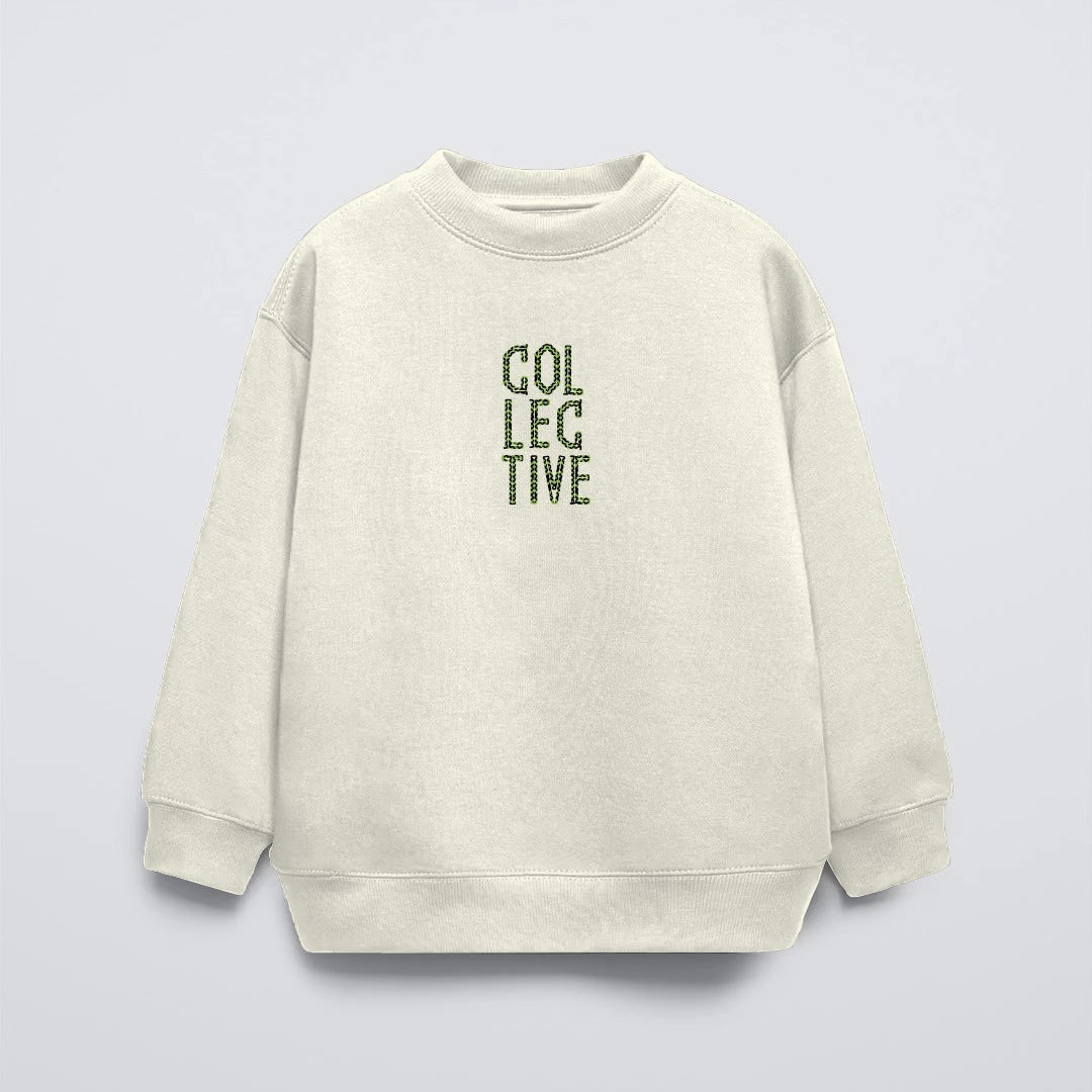 Krem Bisiklet Yaka Collective Yazılı Arka Fly Kn It Yazılı Oversize Çocuk Sweatshirt