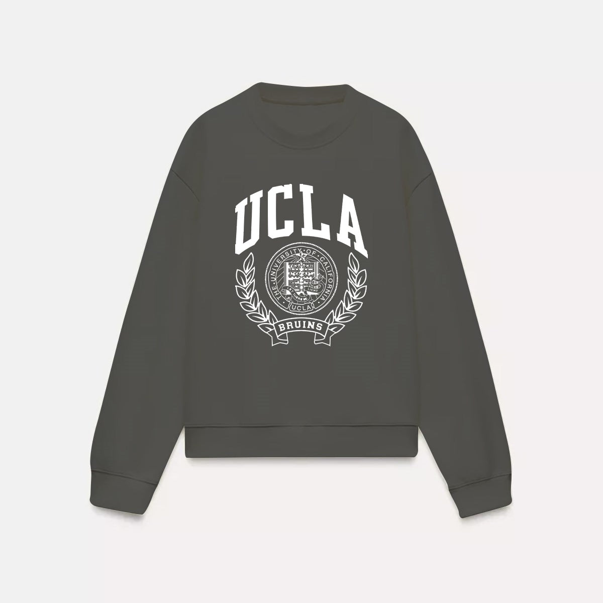 Ucla Yazı Baskılı Bisiklet Yaka İçi Polar Oversize Kesim Unisex Füme Sweatshirt