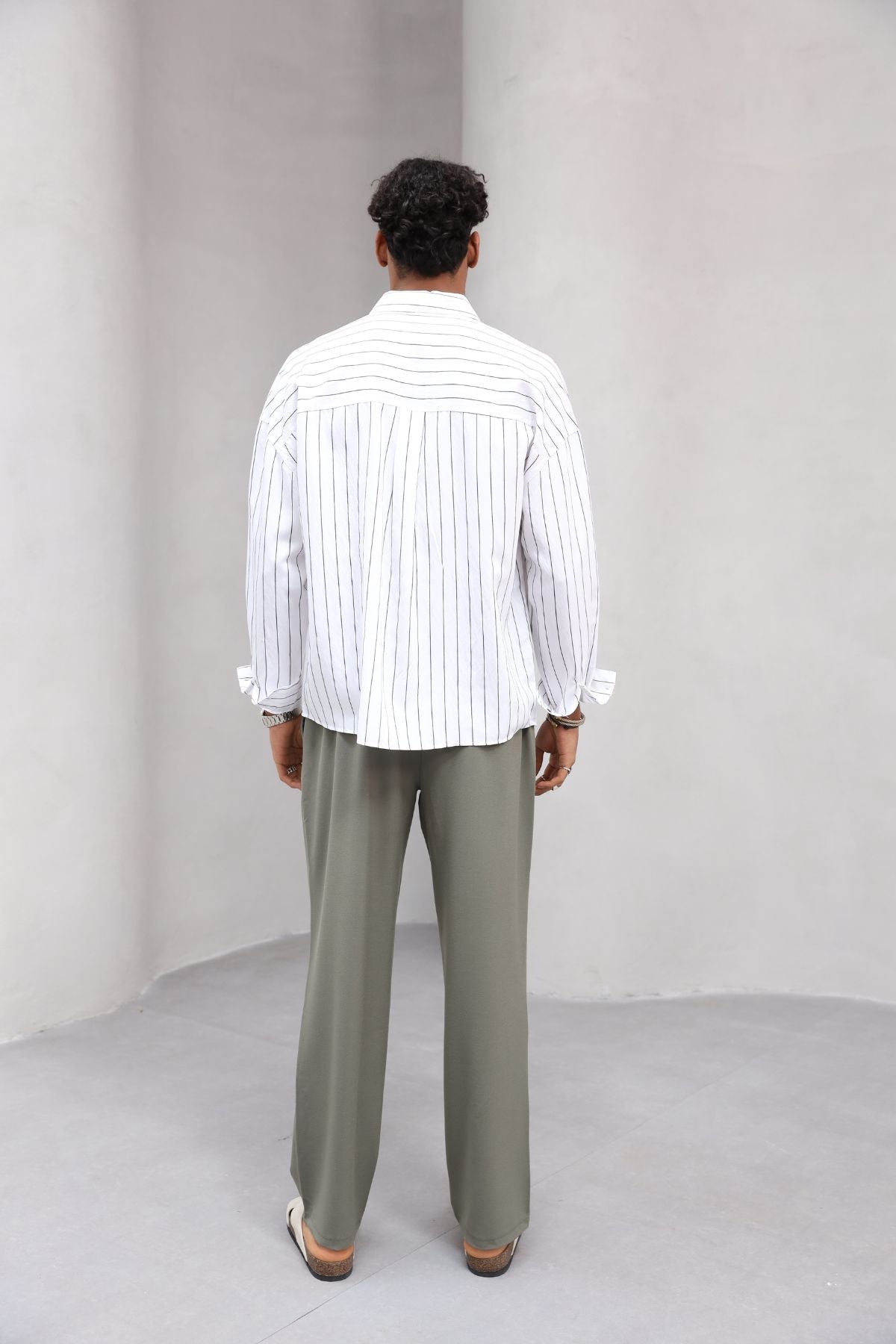 Çizgili Naturel Renk Oversize Erkek Gömlek