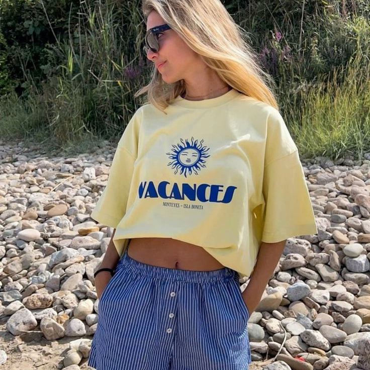 Vacanses Baskılı %100 Pamuklu Kadın Comfort Tişört