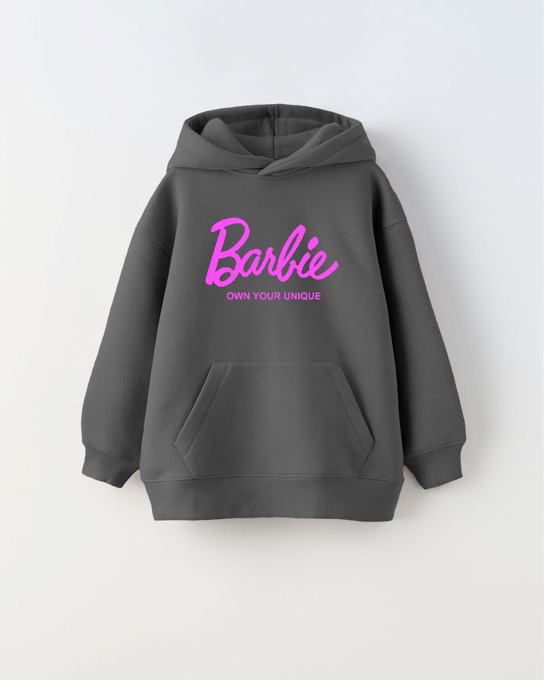 Kapüşonlu İçi Polar Barbie Own Your Unique Yazı Baskılı Füme Unisex Çocuk Hoodie  Sweatshirt