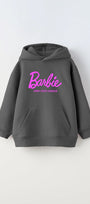 Kapüşonlu İçi Polar Barbie Own Your Unique Yazı Baskılı Füme Unisex Çocuk Hoodie  Sweatshirt