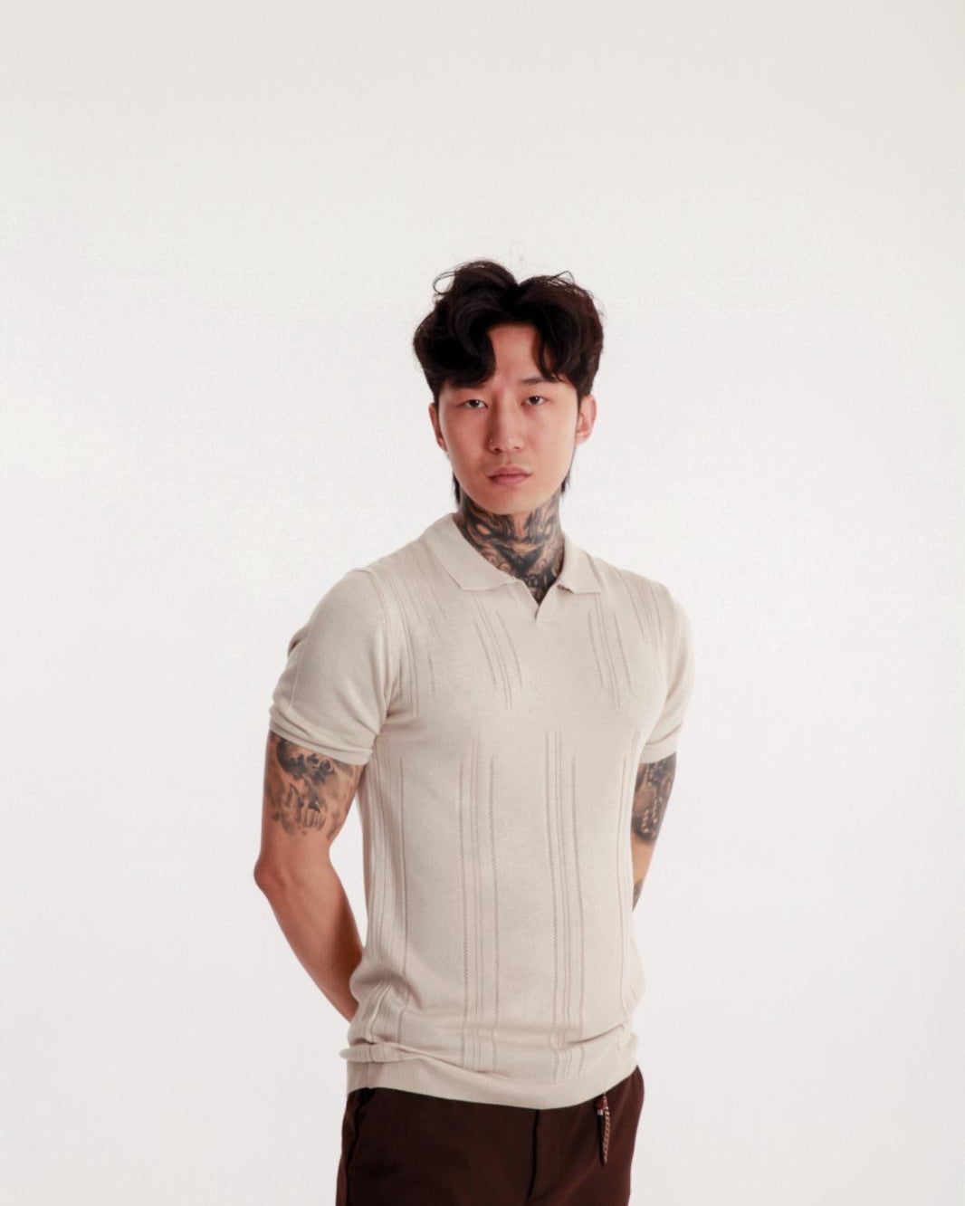 Erkek Bej Polo Yaka Triko Tişört – Kısa Kollu, Yazlık Modern Slim Fit Örgü Model