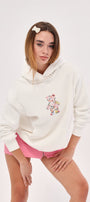Kapüşonlu İçi Polar Teddy Bear Çiçekli  Baskılı Beyaz Unisex Hoodie Sweatshirt