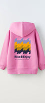 Kapüşonlu İçi Polar Rise And Enjoy Baskılı Pembe Unisex Çocuk Hoodie Sweatshirt