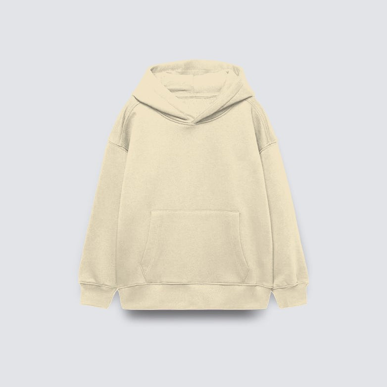 Bej Basic Çocuk Kapüşonlu Kanguru Cep Detaylı İçi Polar Oversize Sweatshirt
