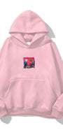 Kapüşonlu İçi Polar Satranç Baskılı Pembe Unisex Oversize Hoodie Sweatshirt