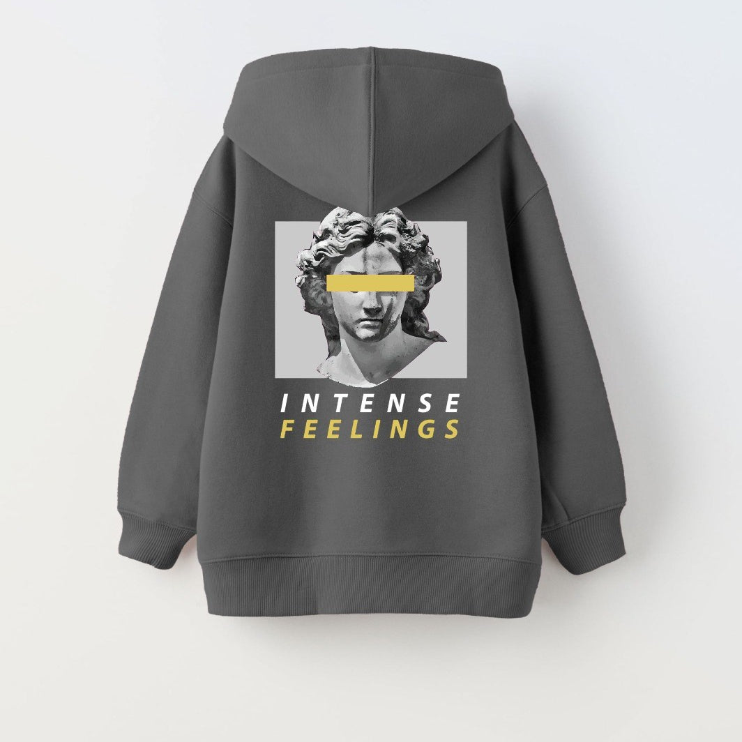 Kapüşonlu İçi Polar Intense Feelings Baskılı Füme Unisex Çocuk Hoodie  Sweatshirt