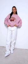 Bisiklet Yaka İçi Polar Cherries Baskılı Pembe Oversize Sweatshirt