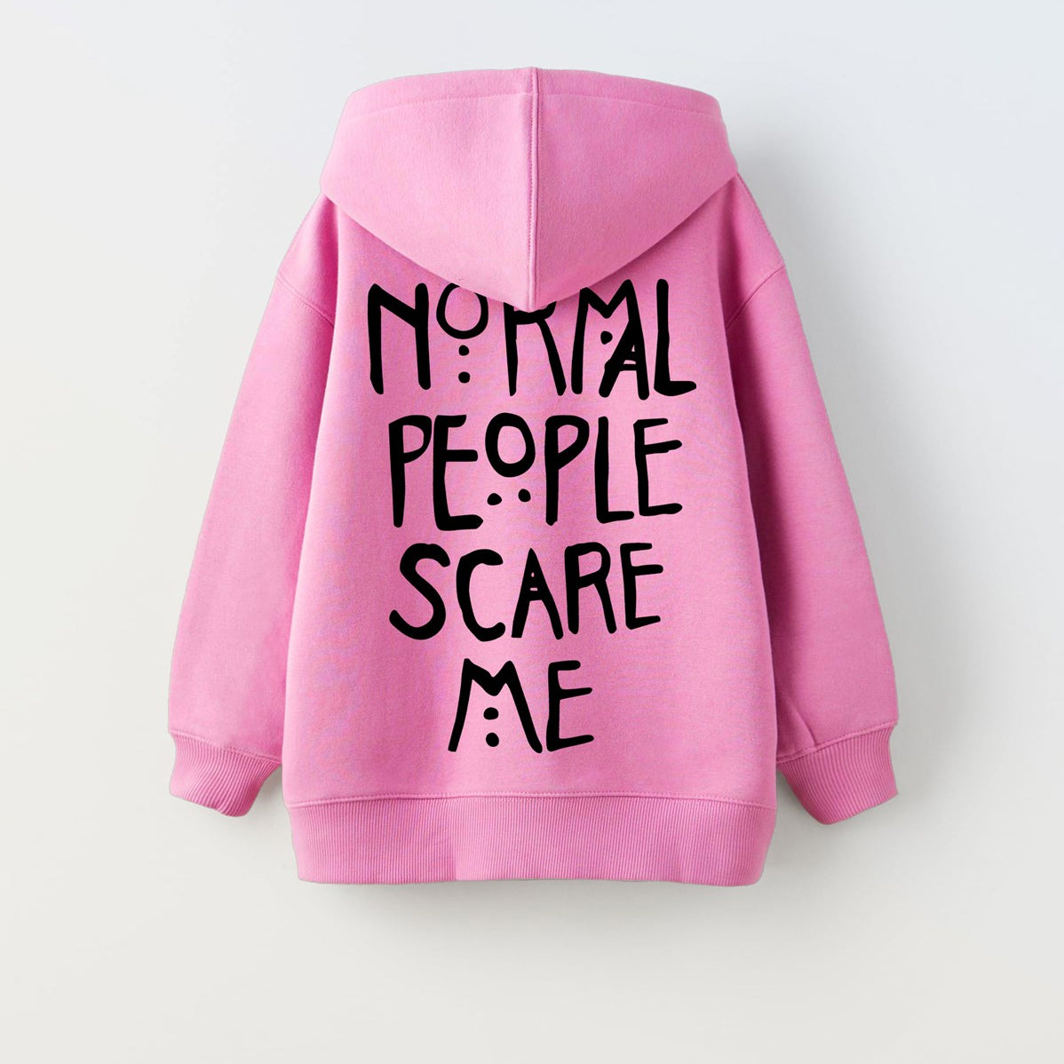 Kapüşonlu İçi Polar Normal People Scare Me Baskılı Pembe Unisex Hoodie Çocuk Sweatshirt