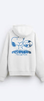 Kapüşonlu İçi Polar Peanuts Yazılı Snoopy Desen Baskılı Beyaz Oversize Hoodie Sweatshirt