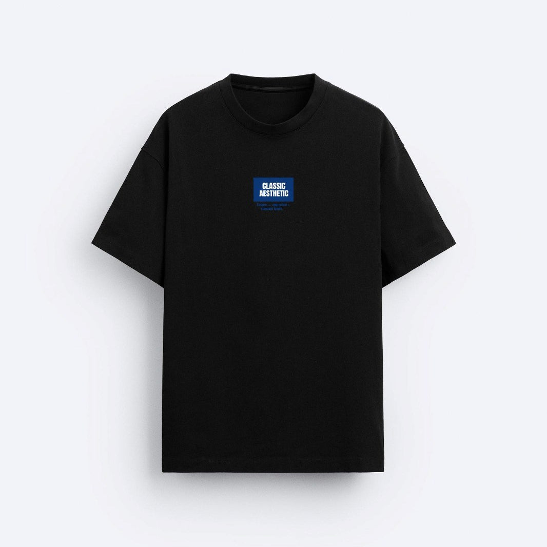 Classıc Aesthetic Yazı Baskılı Oversize Siyah Erkek T-shirt