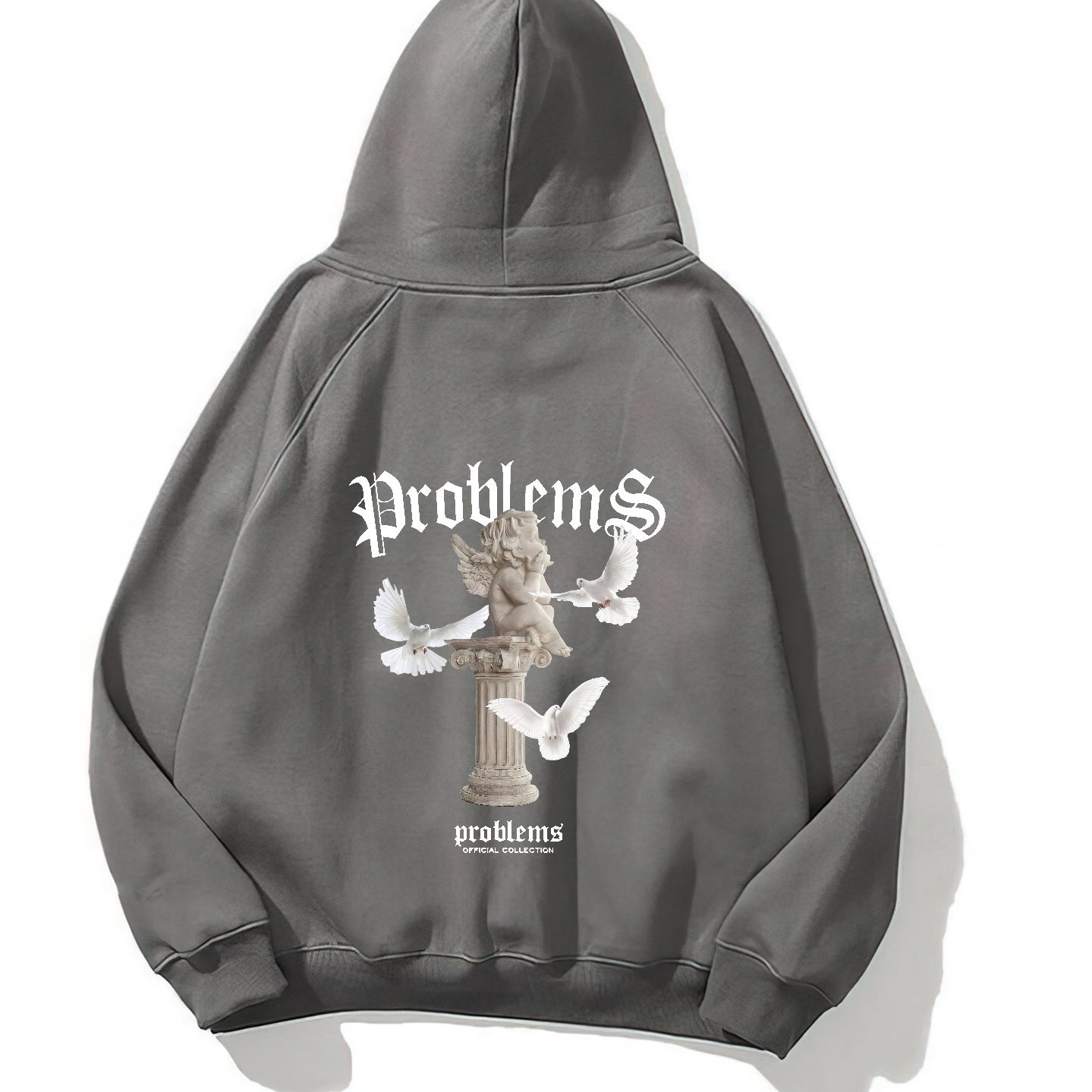 Kapüşonlu İçi Polar Problems Yazılı Heykel Baskılı Füme Unisex Hoodie Sweatshirt