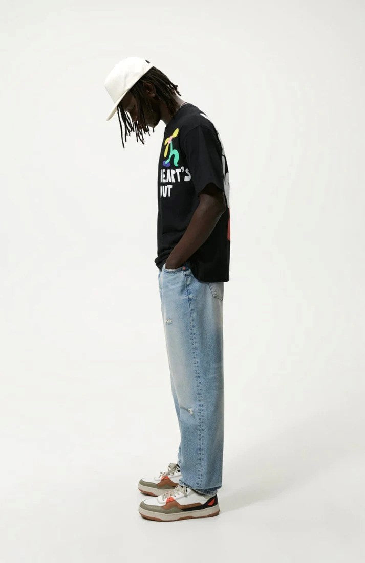 Bisiklet Yaka Heart's Out Baskılı Siyah Oversize Erkek T-shirt