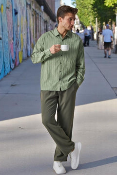 Yumuşak Dokulu Çizgili Modern Erkek Gömlek