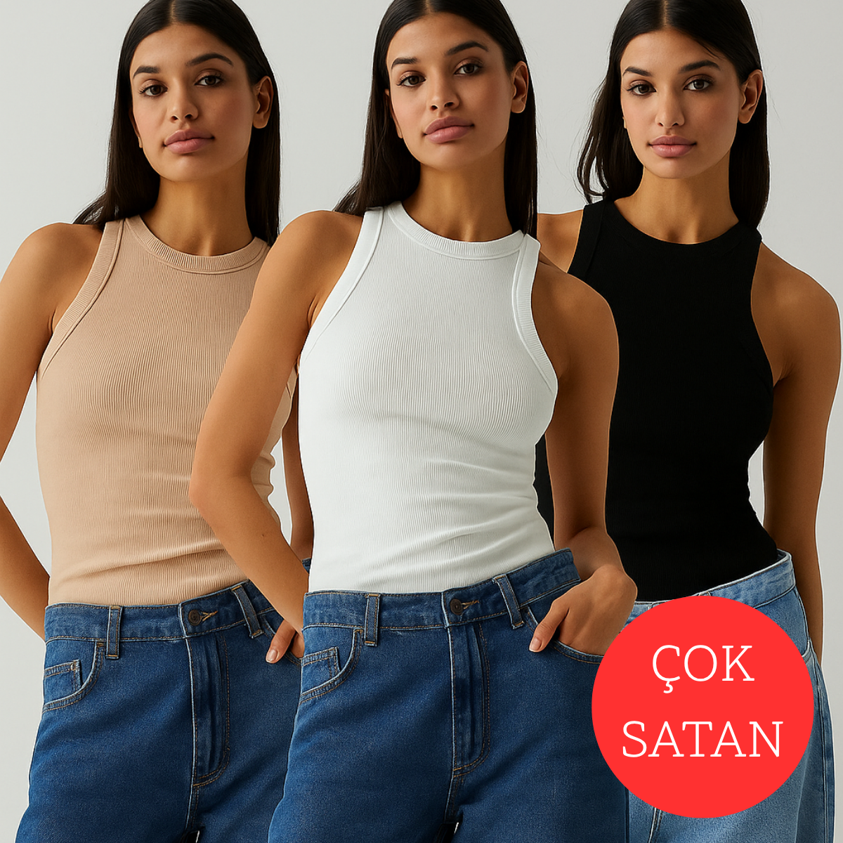 3'lü Halter Yaka Atlet Seti (BEYAZ, SİYAH, CAMEL)