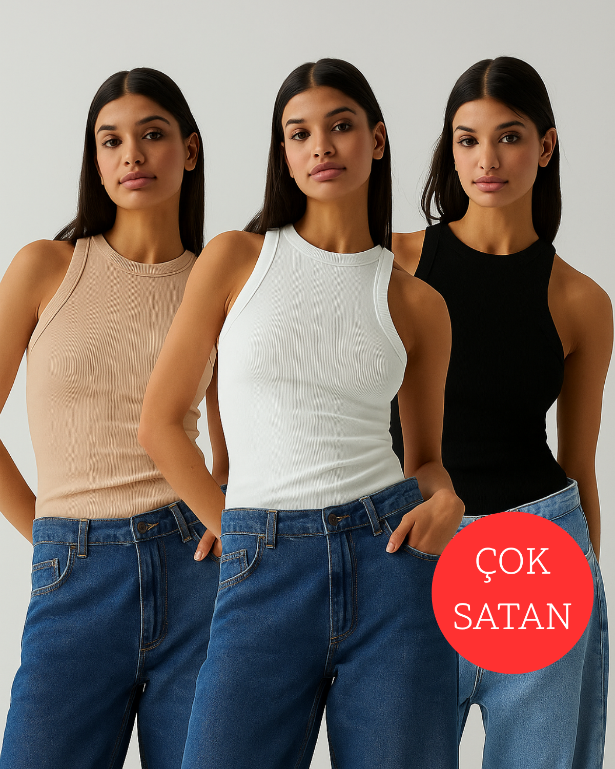 3'lü Halter Yaka Atlet Seti (BEYAZ, SİYAH, CAMEL)
