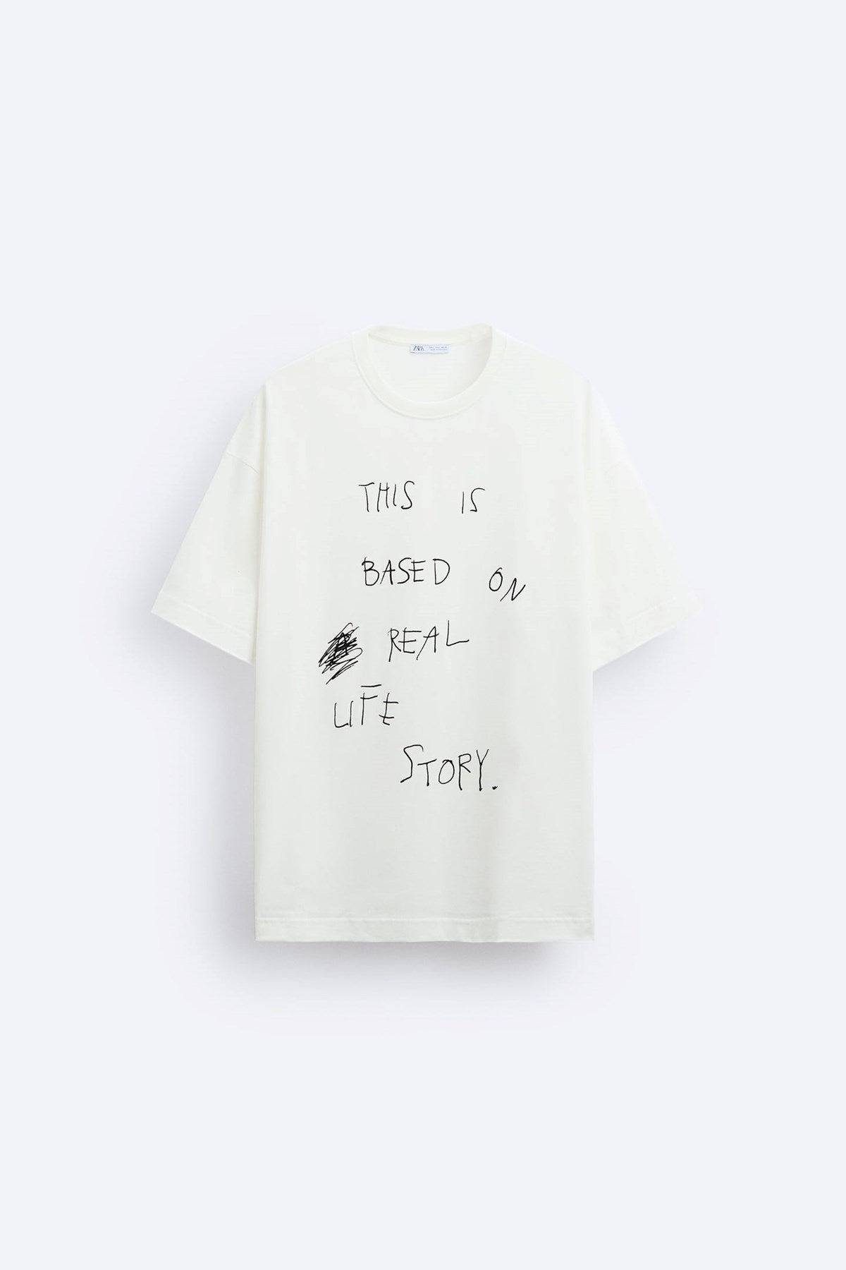Bisiklet Yaka This İs Based On Real Life Story Baskılı Oversize Beyaz Erkek T-shirt
