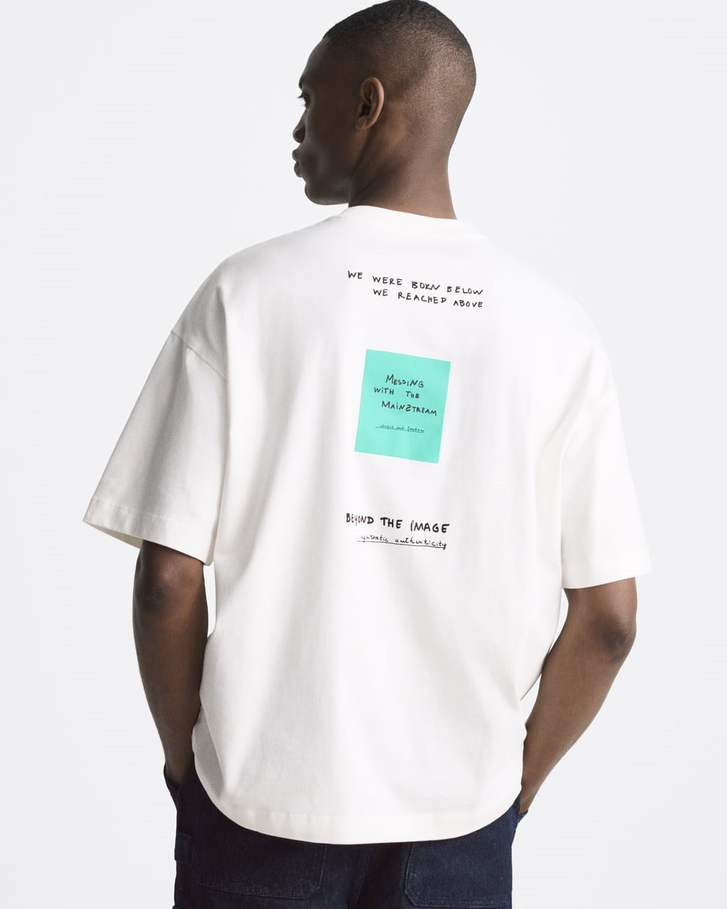 Bisiklet Yaka Unknown Desire Baskılı Oversize Beyaz Erkek T-shirt