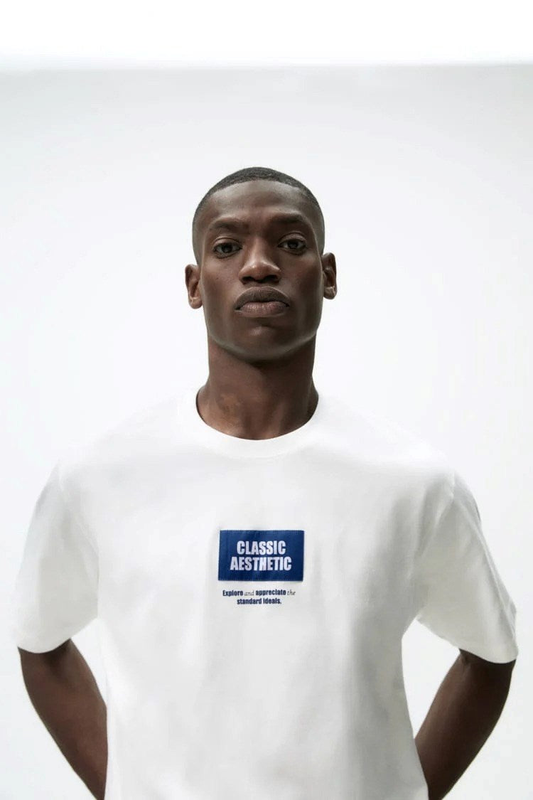 Classıc Aesthetic Yazı Baskılı Oversize Beyaz Erkek T-shirt