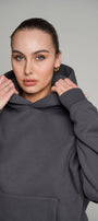 Kapüşonlu İçi Polar Füme Unisex Oversize Hoodie Sweatshirt