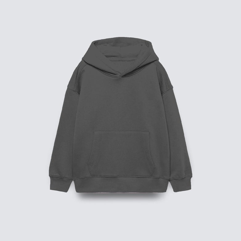 Füme Basic Çocuk Kapüşonlu Kanguru Cep Detaylı İçi Polar Oversize Sweatshirt