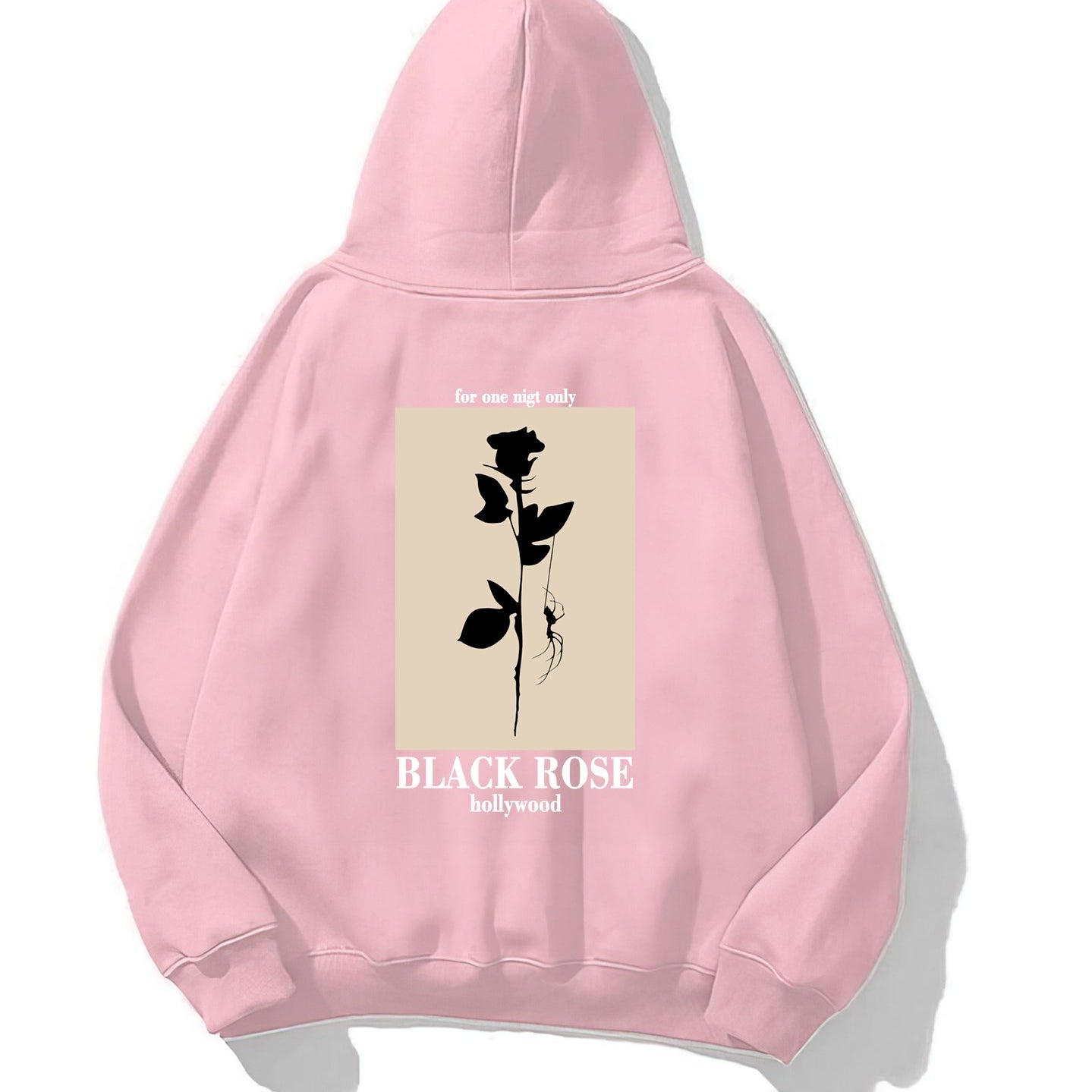 Kapüşonlu İçi Polar Black Rose Baskılı Pembe Unisex Hoodie Sweatshirt