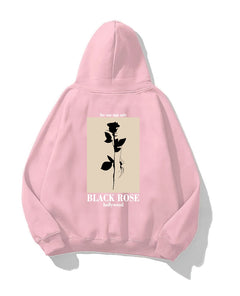 Kapüşonlu İçi Polar Black Rose Baskılı Pembe Unisex Hoodie Sweatshirt