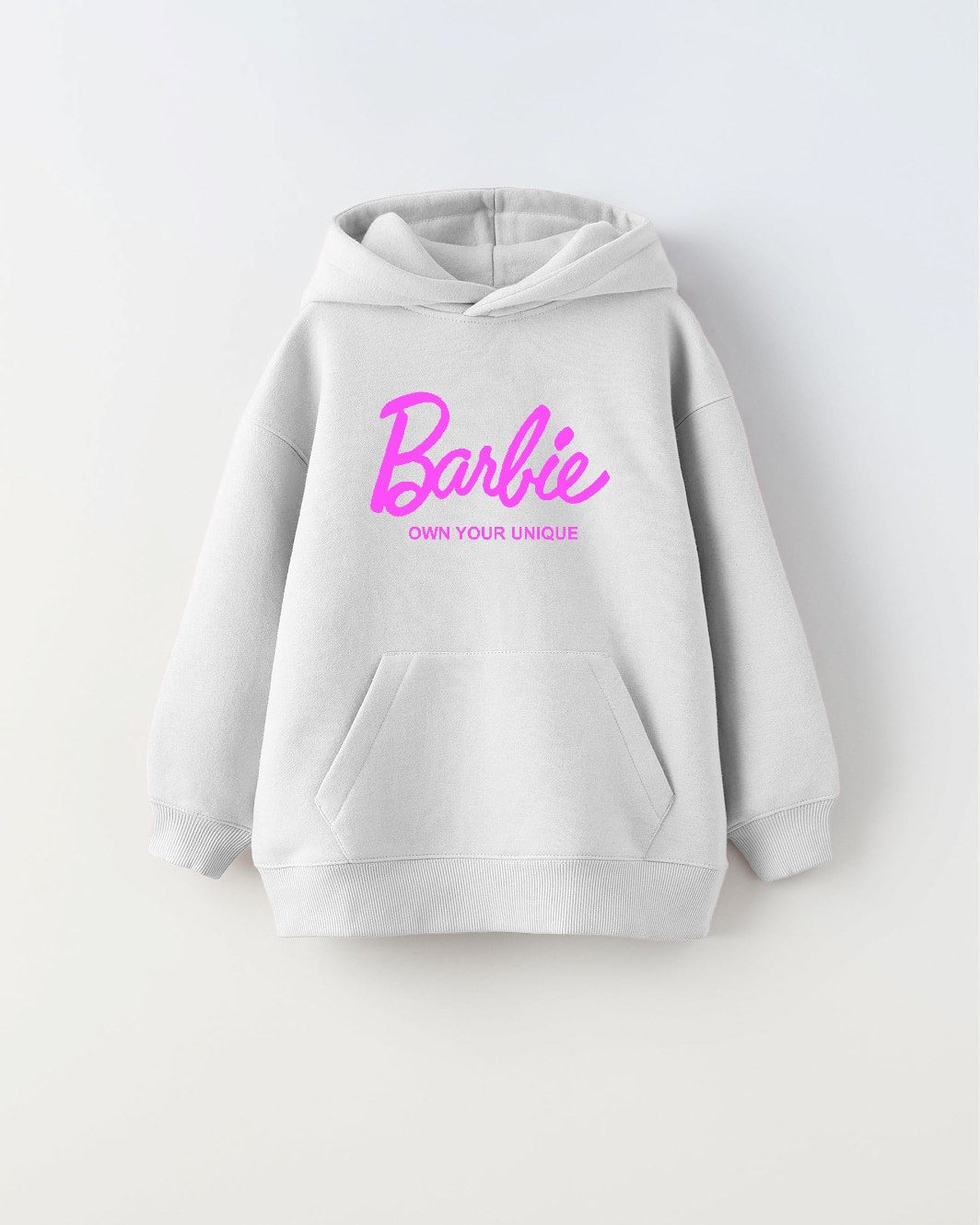 Kapüşonlu İçi Polar Barbie Own Your Unique Yazı Baskılı Beyaz Unisex Hoodie Çocuk Sweatshirt