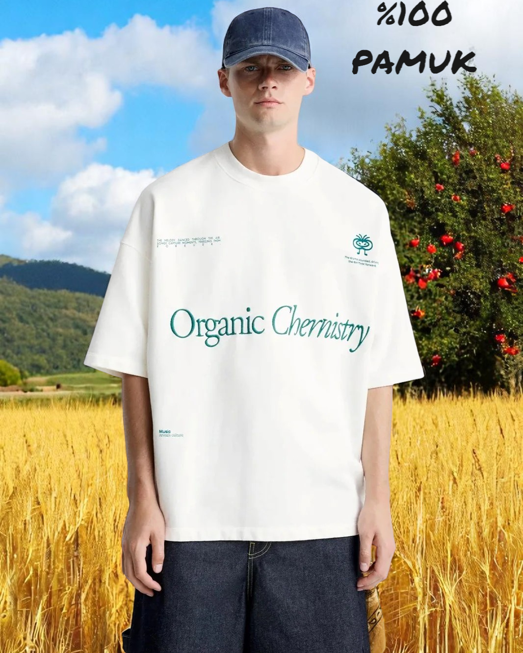 Bisiklet Yaka Organik Chernistry Baskılı Oversize Erkek T-shirt