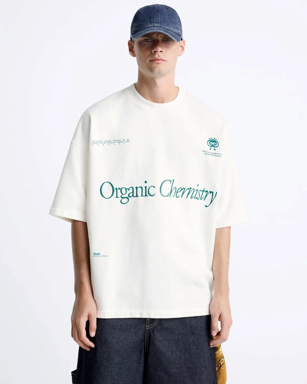 Bisiklet Yaka Organik Chernistry Baskılı Oversize Erkek T-shirt