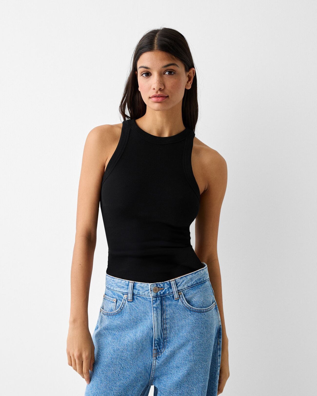 Halter Yaka Fitilli Siyah Kadın Atlet