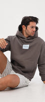 Kapüşonlu İçi Polar Syzygy Yazı Baskılı Füme Oversize Hoodie Sweatshirt
