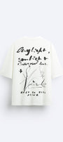 Bisiklet Yaka Bay Light Son Light Baskılı Beyaz Oversize Erkek T-shirt