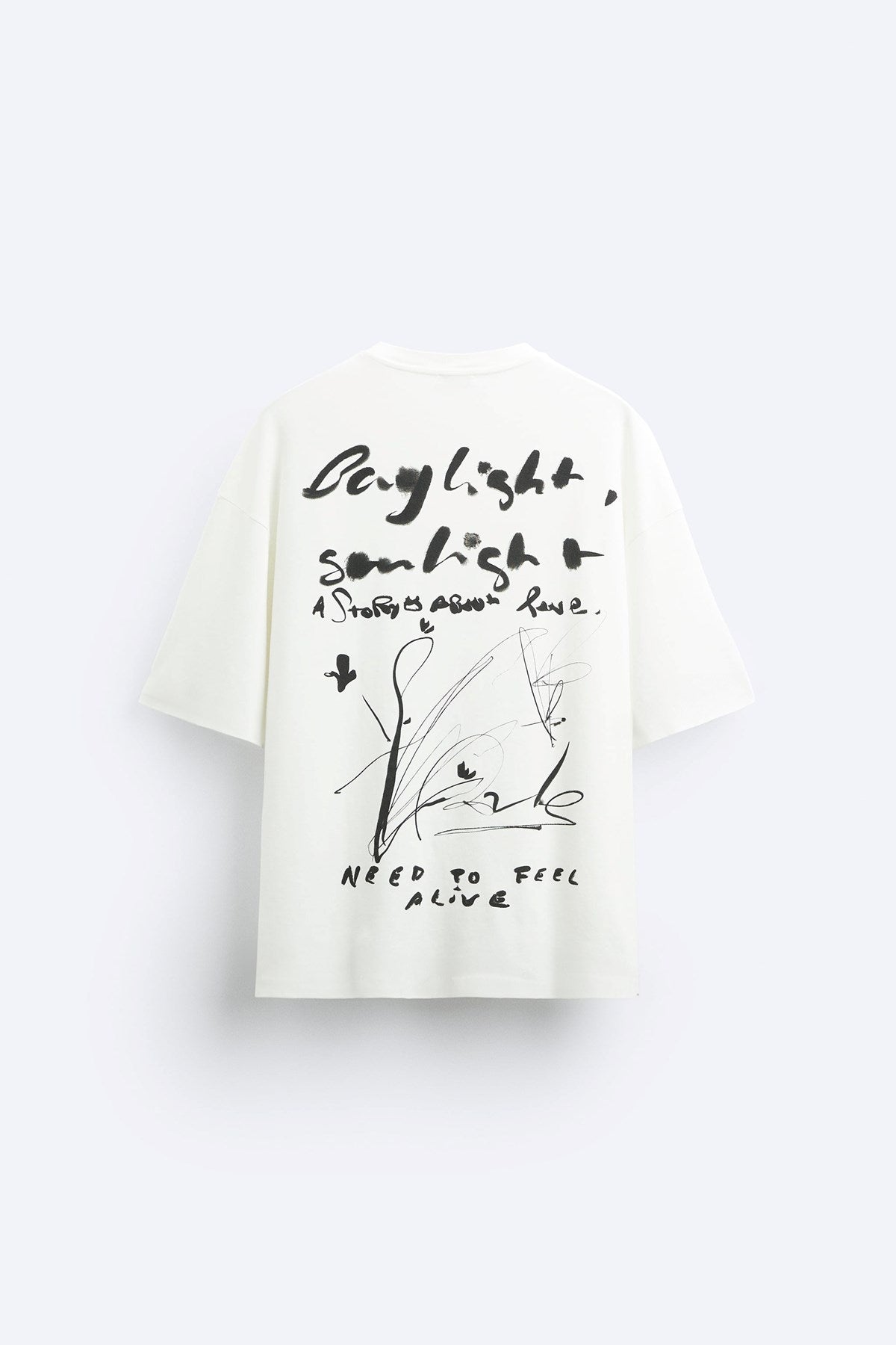 Bisiklet Yaka Bay Light Son Light Baskılı Beyaz Oversize Erkek T-shirt