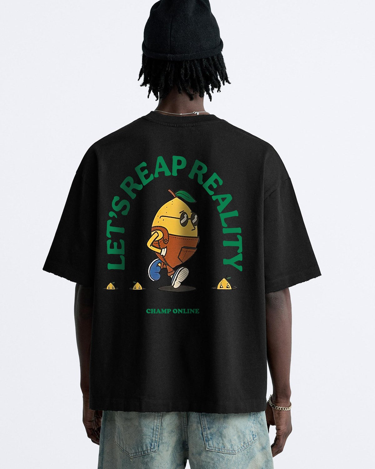 Bisiklet Yaka Petit Jardinier Baskılı Oversize Siyah Erkek T-shirt