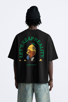 Bisiklet Yaka Petit Jardinier Baskılı Oversize Siyah Erkek T-shirt