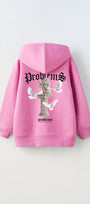 Kapüşonlu İçi Polar Problems Yazılı Heykel Baskılı Pembe Unisex Çocuk Hoodie Sweatshirt