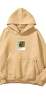 Kapüşonlu İçi Polar Sunflowers Baskılı Bej Unisex Oversize Hoodie Sweatshirt