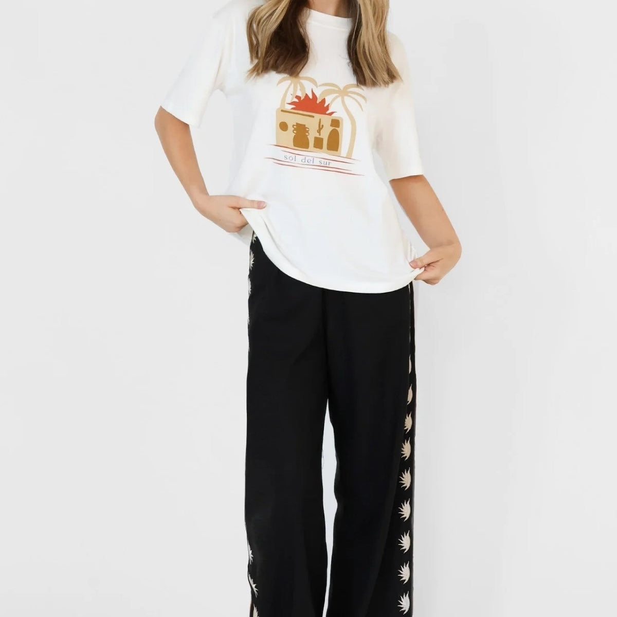 Kadın Bohem Stil Akdeniz Temalı Oversize Kadın Tişört