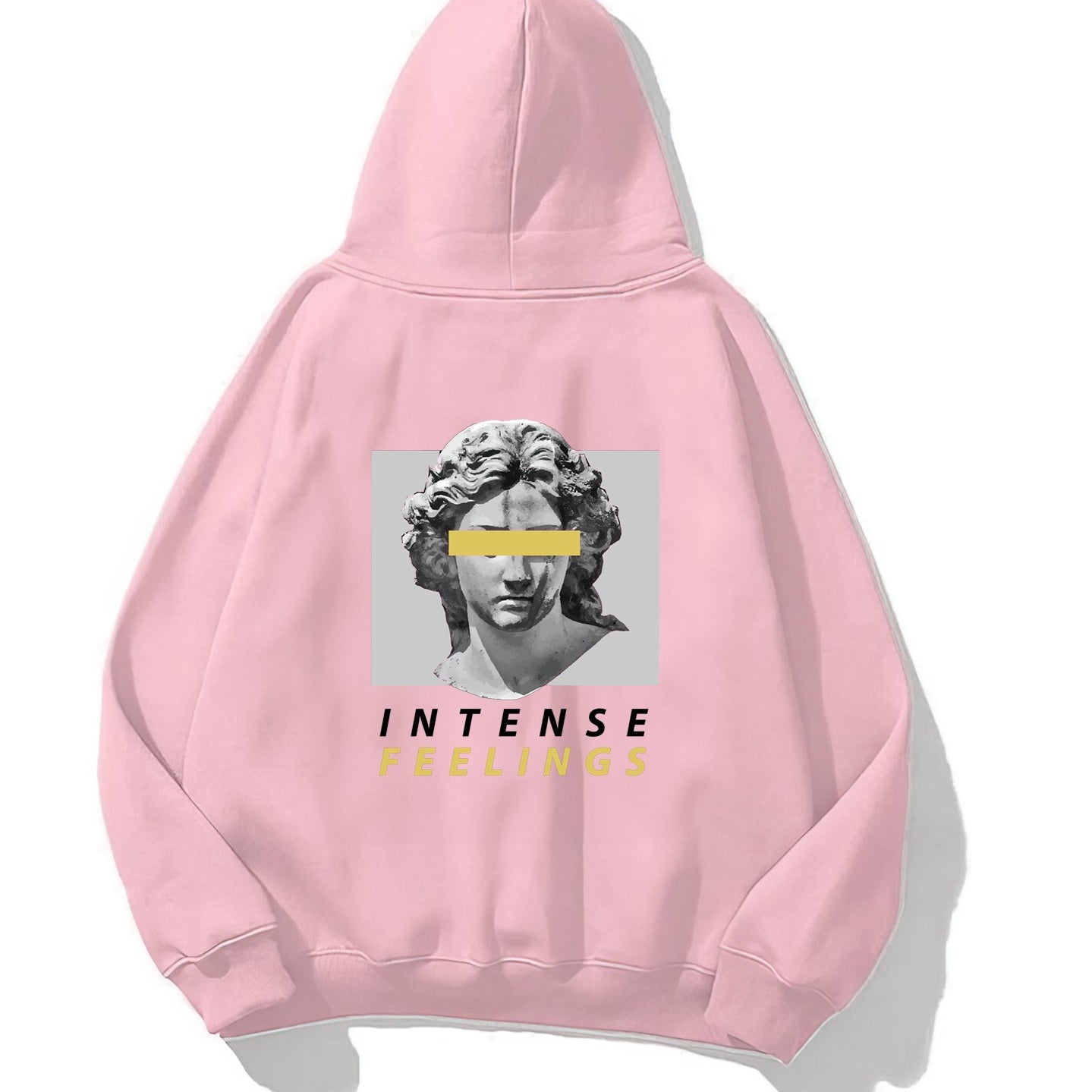 Kapüşonlu İçi Polar Intense Feelings Yazılı Heykel Baskılı Pembe Unisex Hoodie Sweatshirt