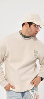 Bisiklet Yaka İçi Polar Move Ahead Yazı Baskılı Bej Oversize Sweatshirt